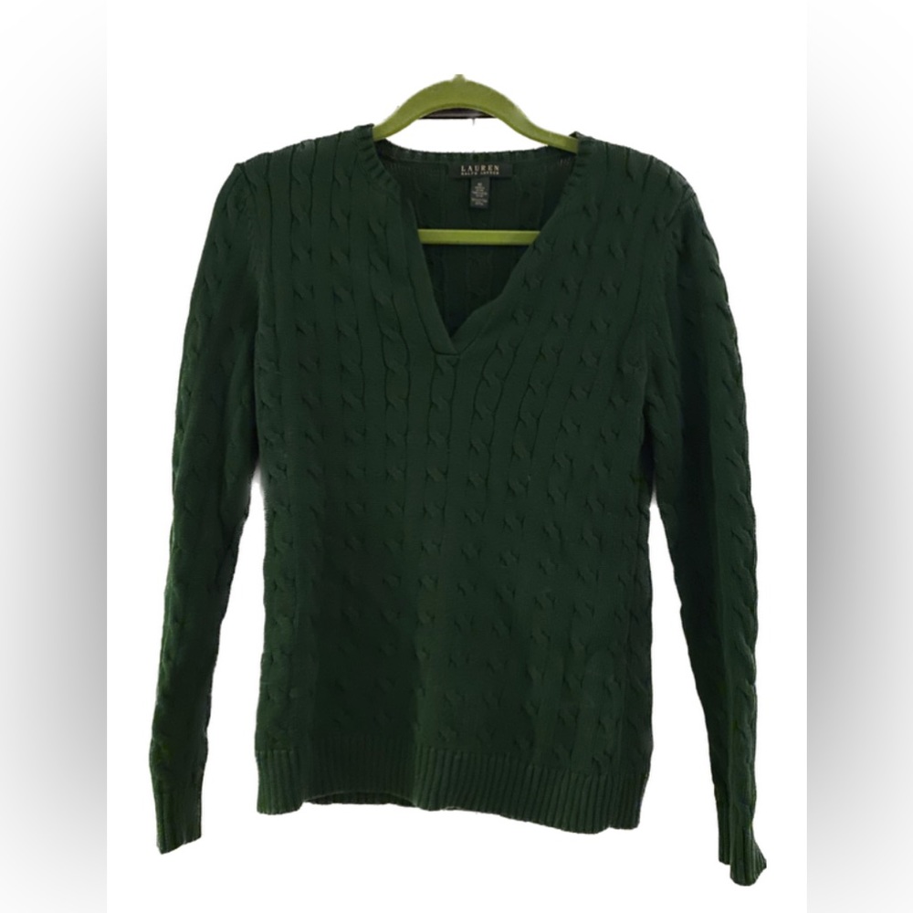 Lauren Ralph Lauren forest green cotton cable-knit sweater, medium.